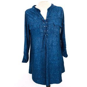 myStyle Blue Lace Up Casual Popover Shirt M